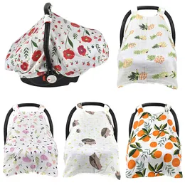 Baby Car Seat Cover Breathable Soft Muslin Cotton Infant Car Seat Canopy Print Muslin Gauze Newborn Basket Covers M4291