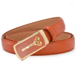 Belts 2023 Fashion Women Real Leather Luxury Strap Gold Automatic Buckle W/2.4cm Waistband Designer Cartoon Wand Belt