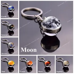 Sistema solar Planeta Keyring Galaxy Nebula espacial Keychain Moon Earth Sun Mars Art Picture Double Side Glass Ball Chain Chain Jóias de Jóias