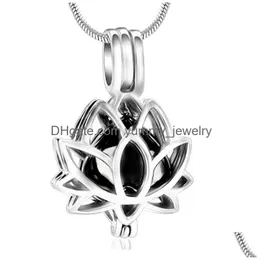 Anhänger Halsketten Unisex Edelstahl Feuerbestattung Schmuck Lotusblume Urne für Asche Memorial Andenken Medaillon Anhänger Droppendant DHN0F