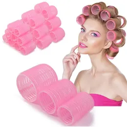 Hair Rollers Selling 9Pcs Pink Nylon Plastic Set DIY Hairdressing Tools 3Sizes No Heat Self Grip Roller Curlers 231113