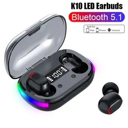 K10 TWS Fone Wireless Headphones Gaming Earphone Bluetooth 5.3 LED Display Sport Earbjudningar Touch Control Music Headset för alla mobiltelefoner
