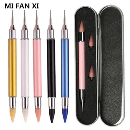 Doting Tools Dual-Ended Nail Art Doting Pen Set med 2 ersatta huvuden Rhinestone Pärlor Studs Picker Wax Pencil Brush Nails Art Tools 231117