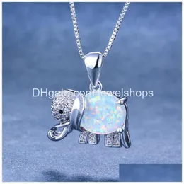 Подвесные ожерелья Boho Женский слон Ожерелье для животных модные цвета для женщин синий белый огонь опал окрас -лепесток Delive dhxeh