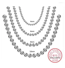 Catene in argento sterling 925 4MM / 6MM / 8MM / 10MM Collana a catena con perline lisce per donna Uomo Gioielli di moda Regali