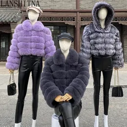 Damen Pelz Kunstpelz Stil Pelzmantel Frau Echter Fuchspelz Mantel Kragen Kapuze Volle Länge Ärmel Natürliche Pelzjacke Herbst Und Winter Kleidung 231117