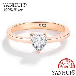 Anel solitário 925 Sterling Sier Heart Clear Cz Ouro Branco / Ouro / Rosa Cor de Ouro Anéis para Mulheres Noivado Jóias de Casamento J Dhgarden Otwb9