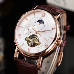 Relógio mecânico automático masculino designer de luxo automático versatilidade couro banda 6 mãos relógios o26