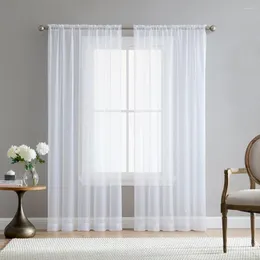 Curtain 2 Pcs White Curtains Tulle Window Shade Rod Bedroom Screening