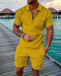 Męskie dresy letni męski dres męski swobodny krótki rękaw stały kolor koszulowy koszulka szorty Mężczyzn Casual Streetwear 230418