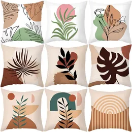 Pillow Morandi Style Cover For Sofa/Car Housse De Coussin Flowers And Leaves Printed Decorative 45x45cm