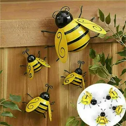 Obiekty dekoracyjne figurki 4pcs Zestaw metalowy sztuka Bumble Bee Backyard Garden Accent Ornament 230418