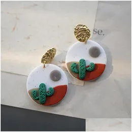 Dangle & Chandelier Dangle Chandelier Handmade Spring Summer Unusual Cactus Trendy Colorf Festival Gifts Polymer Clay Earring Studs Je Dheix