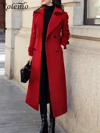 Mulheres misturas de lã casaco de inverno feminino negócios meados de bezerro comprimento jaqueta formal doublebreasted casaco grosso fino feminino 231118
