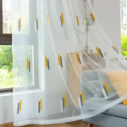 Curtain Modern Nordic Yellow Gray Wheat Embroidery Tulle For Living Room Bedroom Kid's White Sheer Voile Kitchen Drapes