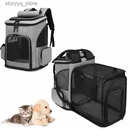 Cat Carriers Crates Husen utbyggbara ryggsäck med andningsföretag för katter små hundar bär transporttillbehör Q231118