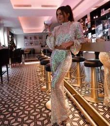 Women's Two Piece Pants 2023 Long Sleeve Crop Top High Waist Sequin Flare Set Golden Sequined 2 Set Spring Party Clubwear 231117