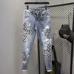 Jeans roxo masculino regular ajuste redondo desgaste velho perna reta rua estiramento denim perna reta jeans tamanho americano