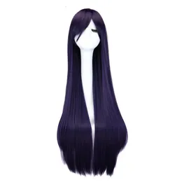 Синтетические парики QQXCAIW Длинный прямой косплей парик черный фиолетовый красный розовый синий темно -коричневый 100 см 230417