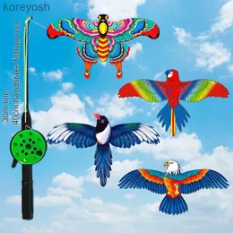 kite accessories 1set children flying kite toy cartoon butterfly mermaid parrot magpies eagle kite with handle kids flying kite ourdoor toysl231118