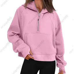 Lululemens-43 Sonbahar Kış Yoga Takım Tüp Hoodie Yarım Zip Kadın Söküsü Gevşek Spor Salonu Ceket Fiess Kısa Peluş Ceket Sweatshirtrt67