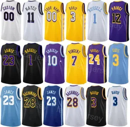 Wydrukowane miasto koszykówki LeBron James Jersey 23 Rui Hachimura 28 Dangelo Russell 1 Gabe Vincent 7 Austin Reaves 15 Stowarzyszenie Kolor Niestandardowy numer Numer Man Kobieta