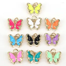 Colares pendentes 10pcs moda arco -íris cor de esmalte de borboleta encantos simples pingentes de colar de insetos para fabricação de jóias