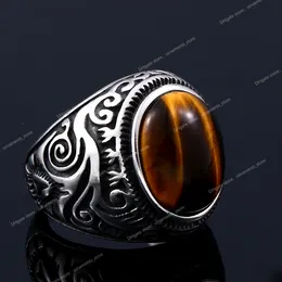 Vintage Man Boy Oval Tiger Eye Brown Stones Ring aus Edelstahl Schmuck Herrenaccessoires Anel Aneis BR8-699 ModeschmuckRinge Schmuckzubehör