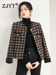 Kurtki damskie ZJYT Elegancka jesienna vintage Tweed Wełniana kurtka dla kobiet Ropa de Mujer Long Rleeve Płaszcz Zimowy krótka odzież wierzcha Veste Femme 231117