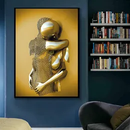 Modern Metal Figure Statue Art Canvas Painting Abstract Love Art Poster and Prints Wall Pictures for Living Room Home Decoration