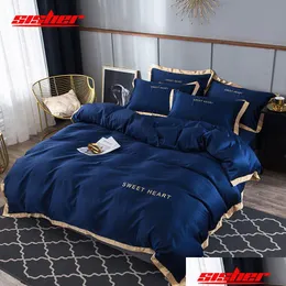 寝具セットSisher Luxury Bedding Set 4PCSフラットベッドシートブリーフ布団ERセットキング快適なキルトエルズクイーンサイズベッドクロスリネンDHCVV