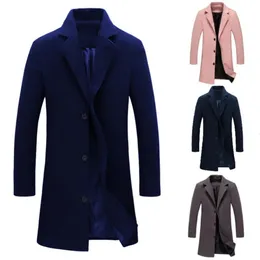 Mens Wool Blends Autumn Winter Solid Slim Long Woolen Coat Men Single Breasted Lapel Jacket Overcoat Thin Business Trench Male Casual 9 Colors 231118