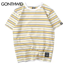 Mens TShirts GONTHWID Harajuku Stripe T Shirts MenWomen Hip Hop Casual Cotton Short Sleeve Tops Tees Summer Fashion Tshirts Black Red Pink 230418