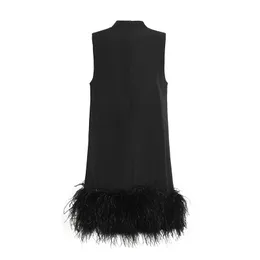 New Designer Dress Elegant Feather Dress for Woman Designer Dresses High-end Black Dress Women's Sleeveless Solid Color Party Dresses Chirstmas New Year Dress