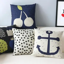 وسادة Nordic Blue Navy Fruit Cover Cover Home Decorative Office Sofa Pillowcase 45x45cm