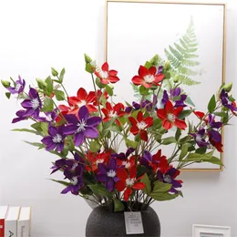 装飾的な花ヨーロッパスタイルの高シミュレーションシングルクレマティスホームデコレーション偽の花の結婚式用品アレンジメントアクセサリー