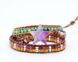 Strang Fashion Star Leather Wrap Bracelets W / Nautural Stone Multilayers Statement Armband Teengirl Women Jewelry