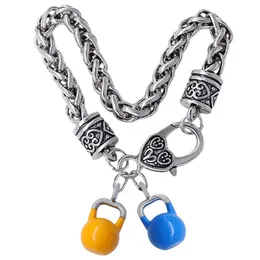 Braccialetti a maglie Catena Fashion Smalto Colore 3D Metallo Kettlebell Bracciale con ciondolo Palestra Fitness Uomo e donna Braccialetto di grano