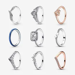 Pierścienie zespołowe 925 srebrne pierścienie dla kobiet oryginalne tiara serce kość zaręczynowy różowe złoto ślubne pierścionek kryształy biżuteria AA230417