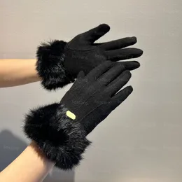 Klassiska lädertjockar handskar designer Autumn Winter Warm Five Fingers Gloves Mittens For Women