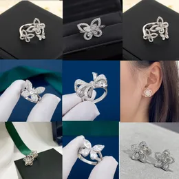 Graffs Women Wedding Pierfarm Kolczyka z projektantem pudełka Butterfly Kształt biżuterii 925 Srebrny Srebrny Klasyczne Białe Diamenty Pierścionki zaręczynowe Prezenty Świąteczne