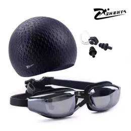 Badekappen Badekappe Herren Damen Korrektionsbrille Kurzsichtigkeit Silikon Natacion Wasserdichter Hut Piscina Tauchohrstöpsel Set Taucherbrille P230418