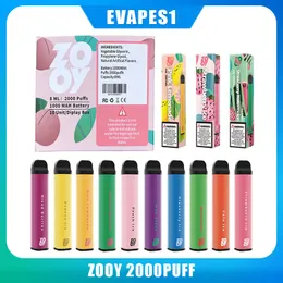 Original ZOOY XXL 2000 puffs Dispositivo Descartável Cigarros Eletrônicos Vape Pen 950mAh Bateria 2% 5% Pods 8ml Pré-preenchidos Vapores Kit Entrega 24 Sabores VS BANG VAPME