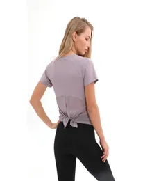 Camicie da yoga solide da donna sexy aperte sul retro Sport LU74 Cravatta da allenamento Manica corta traspirante Canotte fitness top da donna camicia sportiva3733530