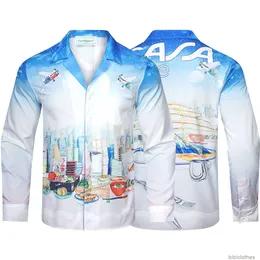 Designer Men's Casual Shirts Luxury Beach shirt Casablanca Fashion Jet Escape City Digital Print Long Sleeve Shirt Male