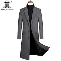 Herr ullblandningar 2023 Autumn and Winter Boutique Woolen Black Grey Classic Solid Color Thick Warm Long Trench Coat Male Jacket 231118