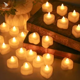 Velas 24pcs Vela LED sem chama para casa Festa de Natal Decoração de casamento em forma de coração Eletrônico Bateria-Power Tealight Velas 231117