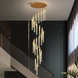 Crystal Staircase Chandelier Deluxe Living Room Short Led Crystal Lamp Modern Interior Designer Home Decoration Gold Attic Lamps