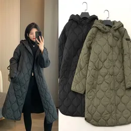 Women's Down Parkas Midlength quilted parka for women Hooded Aline version lightweight warm thin cottonpadded jacket ladies 231117