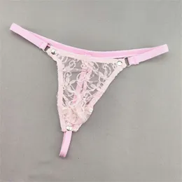 Ultra Thin Men Thong Koronkowy Transparent G String Mini Sexy Sheer Mesh Bielizna Elastic Postrzegaj przez erotyczne majtki